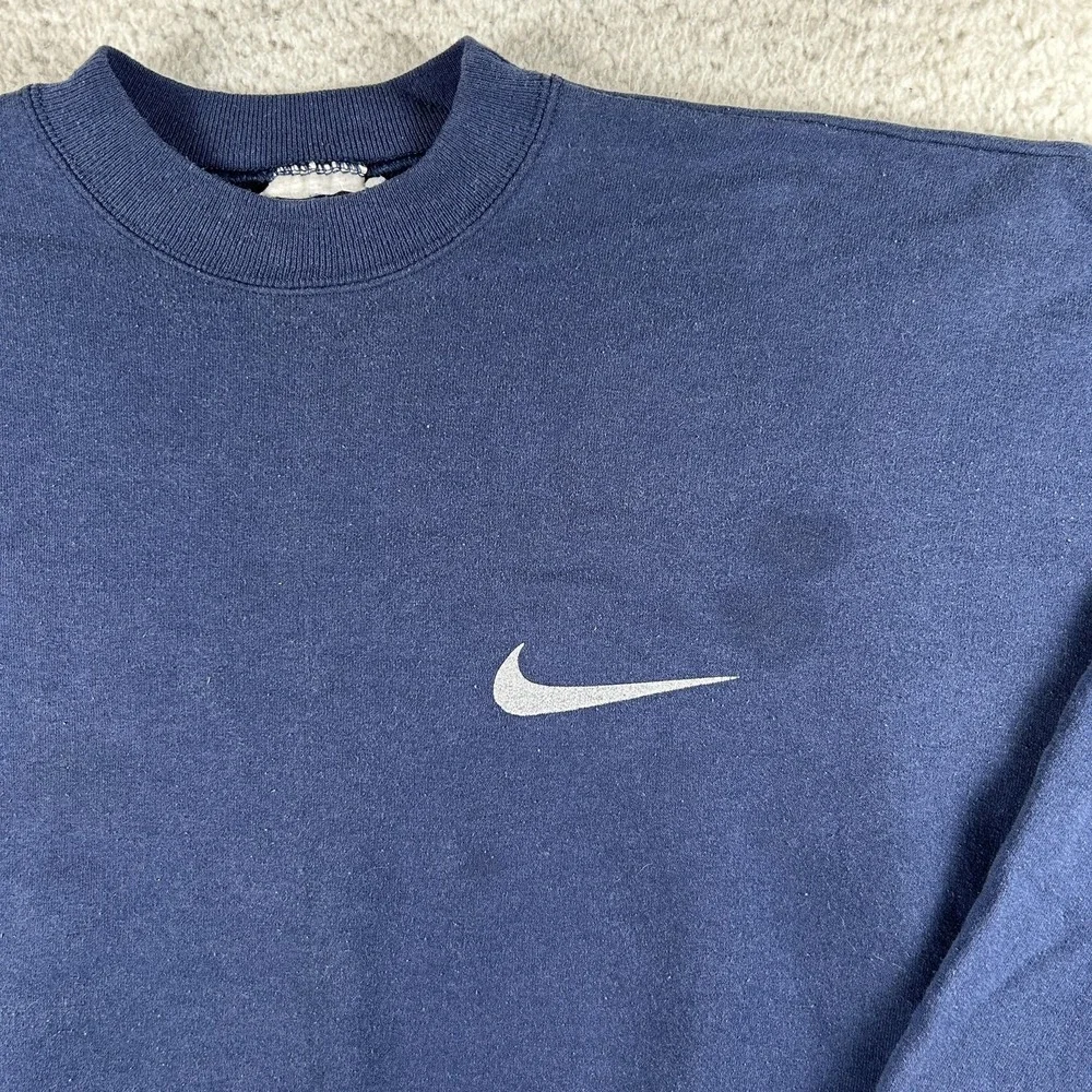 Vintage Nike Sweatshirt Mens 2XL Fleece Pullover Crewneck Swoosh Logo Distressed